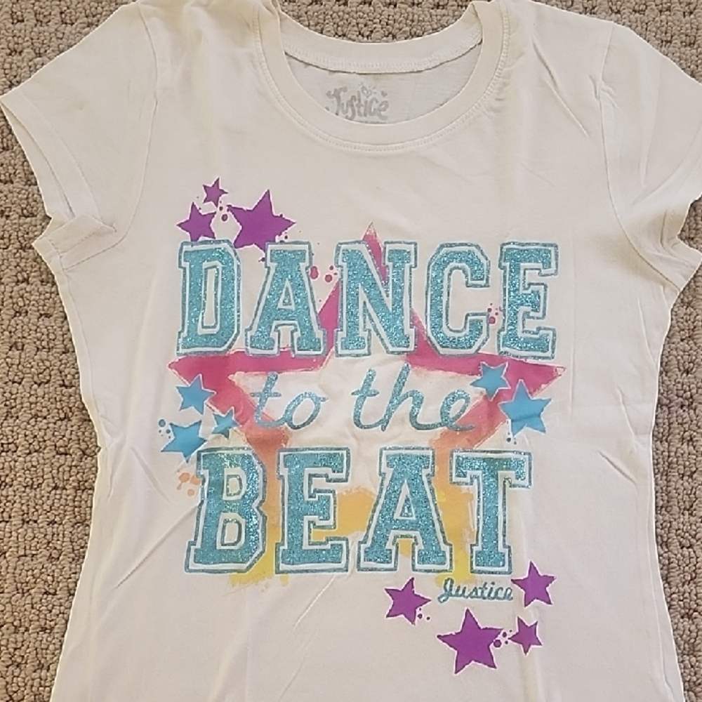 Justice White Tee with Colorful Dance Graphic